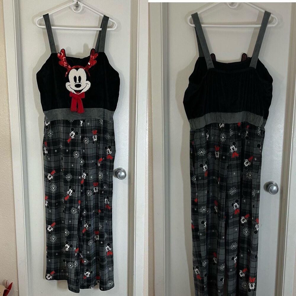 Disney Mickey Mouse Christmas Jumpsuit Side Pockets Soft Overalls Sz XXXL Fit XL